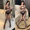 Lingerie Sexy com Design Transparente de Entrepernas Abertas, Meias de Rede Inteiriças, Camisola Apaixonante e Sexy, Roupa de Rede Sem Tirar, Meias Pretas Plus Size