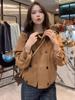 Chaqueta Corta Casual de Terciopelo de Ciervo con Cuello Alto Estilo Retro Americano con un Botón para Mujer 202 Principios de Otoño Nuevo Estilo Versátil