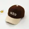 Chapéu infantil de inverno com letra PARIS, boné de beisebol com forro de fleece, quente, para idades de 3 a 10 anos, unissex, para exportação