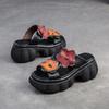 Sandalias de Plataforma de Estilo Étnico de Verano 2024 Shanghai Jiejie con Boca de Pez Ligeras con Flores Caladas de Cuero Zapatos de Mujer