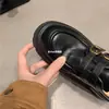 Versão em Couro de Vaca, Aumento de Altura 6cm, Couro de Cavalo Lavado, Fivela Pequena Dourada, Salto Grosso, Mocassins de Solado Grosso, Sapatos de Couro Femininos para Primavera e Outono