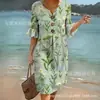 Chegada Nova 2026 Saia Longa com Decote V, Renda Folha de Lótus, Botão, Moda Personalidade Casual para o Dia a Dia, Estilo Verão Mulheres