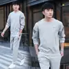 Conjunto deportivo de dos piezas sin cuello para hombre de talla grande para primavera y otoño 2021, bordado, de marca de moda, para estudiantes