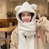 Chapéu de Pelúcia para Mulheres, à Prova de Vento para Outono e Inverno, Forrado com Fleece, Espessado, para Ciclismo, Quente, Chapéu de Urso, Cachecol, Luvas, Conjunto de Três Peças, Chapéu Integrado