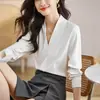 Camisa de Gasa Elegante Adelgazante para Mujer, Estilo Coreano, Cuello en V, Manga Larga, Nueva para Otoño 2026