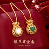 S925 Coração de Prata saco de dinheiro saco do tesouro pingente de colar de ouro incrustado jade Vietnã areia ouro calcedônia pêssego vintage colar