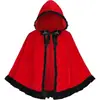 Disfraz de Cosplay Caperucita Roja de Halloween Capa Roja con Capucha Traje de Presentación Infantil Navidad Capa Corta con Adorno de Encaje