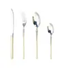 Cuchillo, Tenedor y Cuchara de Acero Inoxidable 201, Juego de Cubiertos Occidentales de Tres Líneas Semi-Dorado para Restaurantes y Hoteles, Cuchillo para Bistec, Cuchara y Tenedor de Postre