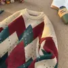 Suéter navideño retro de estilo americano con patrón de diamantes para mujer, con un corte holgado y relajado, un diseño elegante y un top grueso y moderno para otoño e invierno