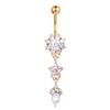 Plataforma Transfronteiriça Flor de Zircônia Diamante Piercing de Umbigo Aço Inoxidável Anel de Umbigo Flor de Ameixa Pingente Longo