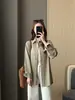 ¡100% algodón! Una chaqueta camisa casual de manga larga estilo business con textura arrugada, patrón de cuadros pequeños, ribete de encaje y múltiples botones