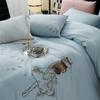 Juego de Cama de Algodón de Cuatro Piezas Estilo Princesa Corazón para Niña Bordado Suave Sábana Encimera Funda de Edredón Sábana Bajera Gorro de Cama Juego de Tres Piezas para Dormitorio