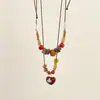 Collar de Cerámica con Forma de Corazón Estilo Étnico Doble Capa con Cuentas Apiladas Estilo Bohemio Festivo Cadena Retro para Clavícula para Mujer