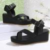 Nuevas Sandalias Romanas de Cuña con Plataforma de Comercio Exterior para Mujer, Talla Grande, Tacón Medio, Punta Abierta, Tira Cruzada con Hebilla, Sandalias de Playa