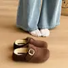 Sandálias Birkenstock de sola grossa femininas 2026 Outono/Inverno Novo Estilo Com Pelúcia Slip-on Bico Fechado Meia-Chinelos Uso Externo Chinelos de Neve de Algodão Peludos