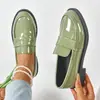 Zapatos Planos de Cuero Pequeños Estilo Británico Preppy con Suela Gruesa para Mujer 2025 Nuevo Primavera y Otoño Mocasines Slip-On Mary Jane Rosa