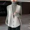 Chaleco de punto multicapa para mujer, nuevo estilo otoño e invierno, 100% lana pura, cuello en V, chaleco de punto irregular, suéter sin mangas