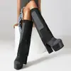 Talla 35-43 Botas de Mujer de Talla Grande con Punta Redonda, Suela de Goma, Plataforma Impermeable, Tacón Ultra Alto, Slip-On, Tacón Grueso