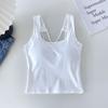 Camisola tipo chaleco para mujer con almohadilla interior para el pecho, prenda exterior envolvente, transpirable, con espalda descubierta, copa fija, parte superior de tubo interior de una pieza