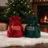 Bolsa de Manzana Navideña Estampado en Caliente con Cordón Bolsa de Regalo Lazo Terciopelo Navideño Bolsa de Regalo de Dulces para Niños