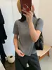 Camiseta de Verano 2026 para Mujer, Cuello Redondo, Manga Corta, Color Sólido, Completamente Adornada con Pedrería, Tejido Cepillado, Versátil, Corte Ajustado, Estilo Básico, Prenda Base