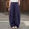 Pantalones Harem Sueltos de Algodón y Lino Vintage de Cintura Alta para Mujer, Primavera y Verano, Pantalones Casuales Ajustados de Color Sólido Artístico con Efecto de Caída