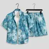 Traje de seda de hielo para hombre, camisa de manga corta de verano de secado rápido, pantalones cortos de playa florales holgados de talla grande, traje de dos piezas a juego para pareja