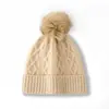 Chapéus de tricô com pompom no atacado 2022 novo estilo japonês simples versátil estudante chapéus de lã quente chapéus de puxar com forro de fleece para mulheres