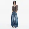 Jeans para mujer de pierna ancha, ajuste holgado, adelgazantes, únicos, modernos, versátiles, largos hasta el suelo, con diseño bordado naranja juvenil, bolsillo con tapa
