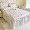Faldón de Cama Acolchado Grueso 100% Algodón Pieza Única Estilo Princesa Borde de Encaje Cubre Cama de Algodón Puro con Borde de Falda Cubierta de Sábana Cubierta de Contorno de Cama