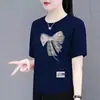 Excedente de Comercio Exterior Transfronterizo Marca Grande Etiqueta Cortada Camiseta de Manga Corta para Mujer para Personas de Mediana Edad y Mayores, Top de Corte Holgado