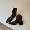Primer Encuentro con Botines Británicos de Punta Fina para Mujer, Botas Martin de Otoño e Invierno, Botas Vaqueras Western de Tacón Grueso con Punta Cuadrada Pequeña y Corte en V