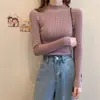 Suéter de punto de manga larga ajustado con cuello medio alto fino de primavera y otoño, suéter interior corto ajustado de otoño e invierno, camisa de fondo para mujer