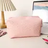 Bolsa de Higiene Pessoal Portátil de Aparência Sofisticada, Bolsa de Maquiagem de Mão, Armazenamento de Viagem, Bolsa de Maquiagem de PU Impermeável de Grande Capacidade, Textura de Bambu