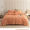 Juego de Cuatro Piezas de Algodón Puro Estilo Japonés de Lujo Ligero, Estilo Sencillo, Funda Nórdica con Tejido Jacquard Lavado, Funda de Colcha, Sábana Ajustable, Sábana Plana, Ropa de Cama