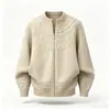 Cardigan de Tricô Masculino Jacquard Estilo Étnico Vintage Outono Inverno Gola Alta Zíper Solto Preguiçoso Casaco Suéter