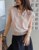 Blanco Lino Tencel Solapa Tejido Manga Corta Mujer 2026 Nuevo Verano Elegante Top Polo Corto A5361