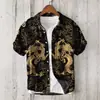 Camisa Hawaiana con Estampado de Vida Marina Transfronteriza para Hombre de Verano Transpirable de Manga Corta Absorbente de Sudor Solapa Transpirable y Absorbente de Sudor