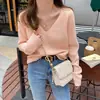 Lindo suéter de malha com decote em V estilo coreano para mulheres, outono e inverno, de alta qualidade, modelagem solta, extremamente estiloso, top maduro e elegante