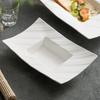 Plato rectangular con diseño de líneas, plato de sopa comercial de sentido avanzado para hoteles, plato hondo creativo de cerámica blanca, plato grande para el hogar