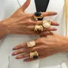 Joyería Transfronteriza Europea y Americana, Anillo Abierto de Piedras Preciosas con Degradado Melard Estilo Vintage, Anillo Geométrico Retro de Banda Ancha
