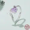 Anel Aberto Borboleta Flor Roxa Suave S925 Prata Esterlina Ajustável Joia Atacado