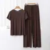 Conjunto novo de camiseta de manga curta e calça pantalona para mulheres para primavera e verão, moda loungewear plus size em modal, pijama casual de duas peças
