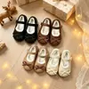 Sapatos de Pelúcia Mary Jane Princesa para Meninas Outono Inverno Jardim de Infância Menina Sola Macia Laço Fecho Mágico Pantufas Quentes