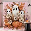 Cortina de chuveiro para banheiro, design de fantasma preto e branco com tema de Halloween, material de poliéster espesso, impressão digital