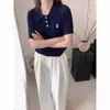 Top blanco de verano para mujer con cuello polo de hombro recto, hecho de seda helada, de manga corta, nuevo modelo 2026, para combinar con una falda