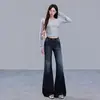 Jeans para mujer 2026 transfronterizos, ligeramente acampanados, estilo americano, lavados, vintage, fluidos, casuales, azul grisáceo oscuro, pantalones largos, extralargos