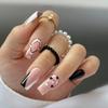 Amor Transfronterizo Blanco y Negro Día de San Valentín Uñas Postizas Mediana Longitud Línea Dulce Fresca Armadura para Uñas Pieza de Uña Simple Personalizada Europea y Americana