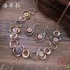 Transfronterizo Nuevo Color Pintura al Óleo Pendientes de Flores Caladas Collar Traje Mujer Moda Collar de Flores de Alta Gama