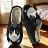 Zapatillas de Algodón Estampadas con Patrón de Gato Negro Exclusivas Transfronterizas Más Vendidas para Hombres y Mujeres, Otoño e Invierno, Zapatillas de Pareja Transfronterizas Jit Dropshipping